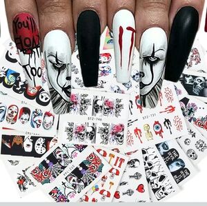 25 Sheets Halloween Nail Art Stickers Water Transfer Nail Decals Accessories Hor